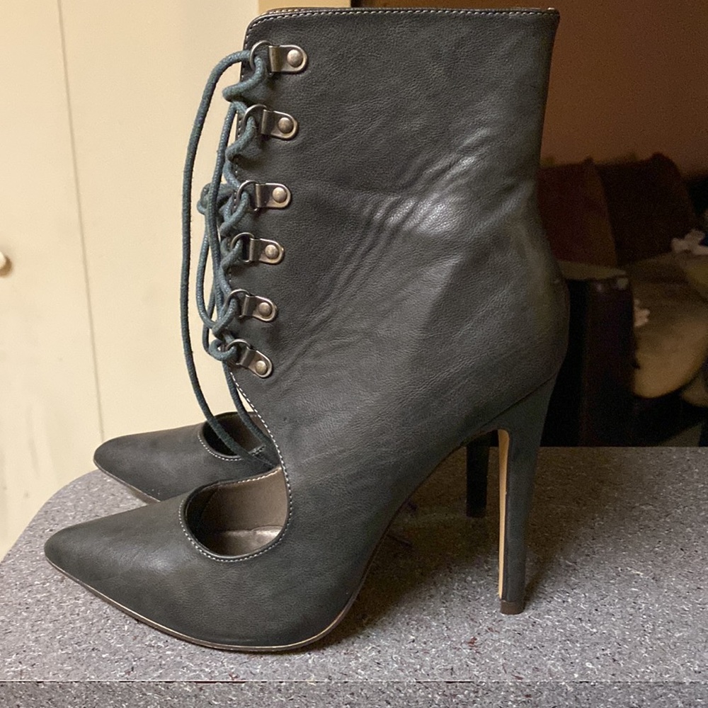 Olive Green Heels with Laced up front